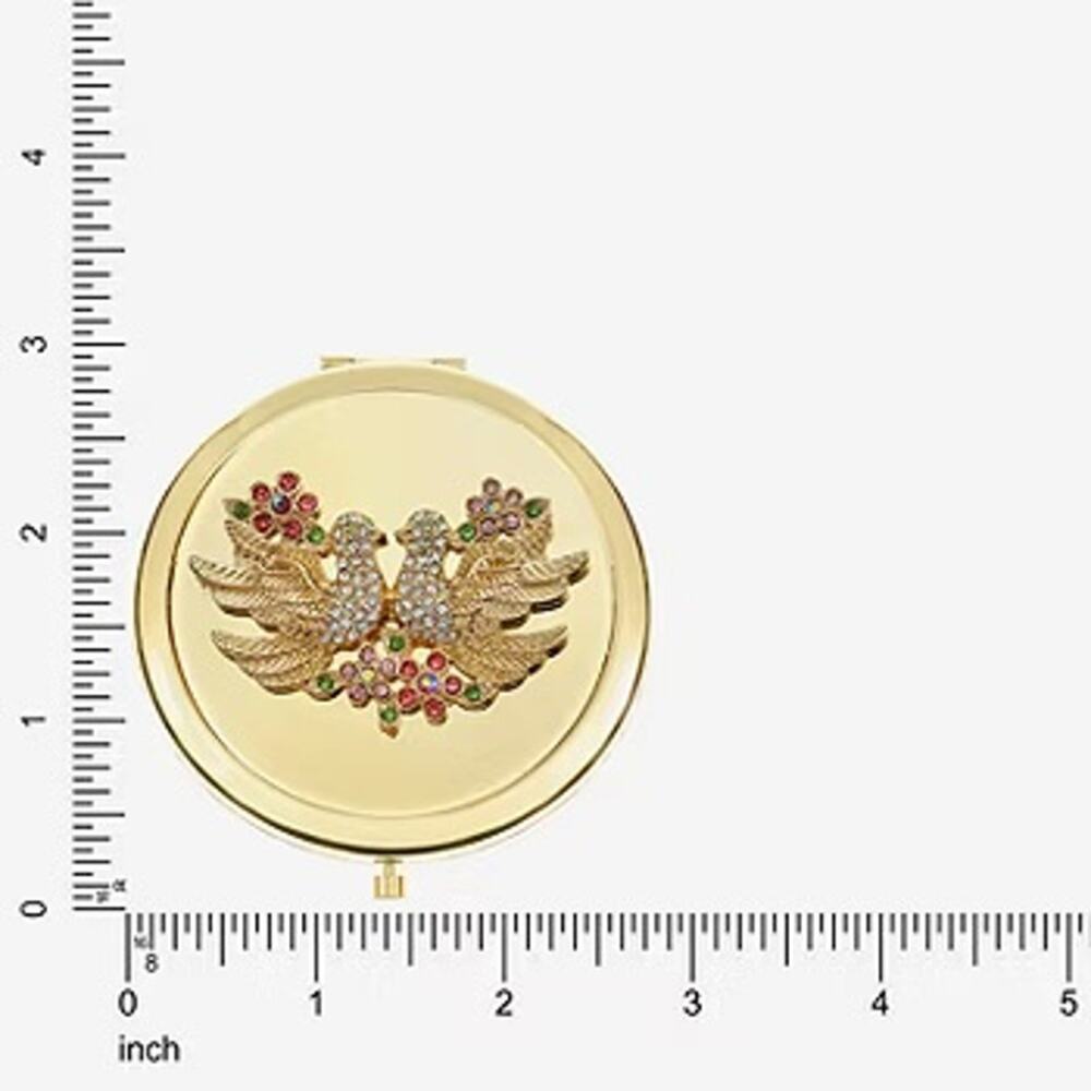 New MONET Compact Mirror Love Bird Dove Gold Tone Floral in Box Rhinestones - Picture 4 of 5